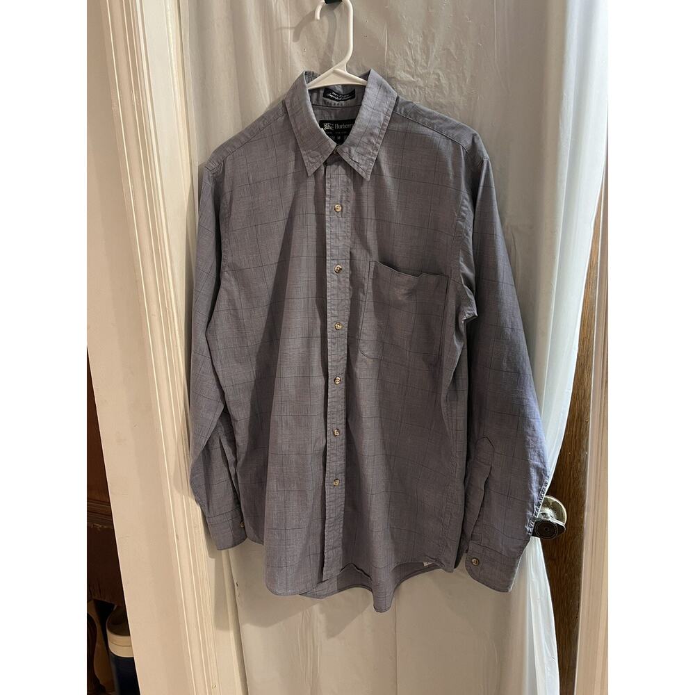 burberrys vintage mens button down dress shirt size medium blue plaid